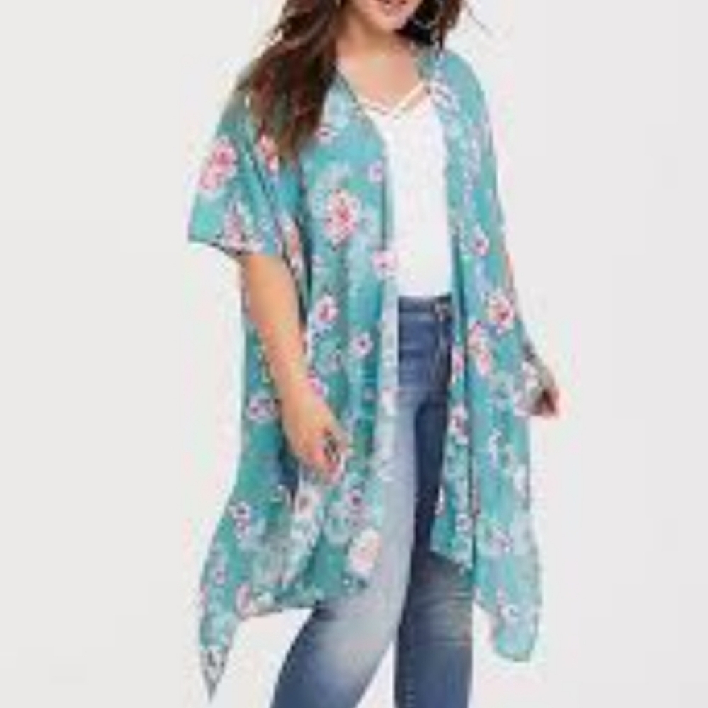 Torrid Romantic Sweet Gauze Floral Kimono Duster size 1/2 Plus Size Boho Layer
